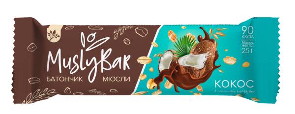 Батончик мюсли MuslyBar Кокос в темной глазури 25г фотография