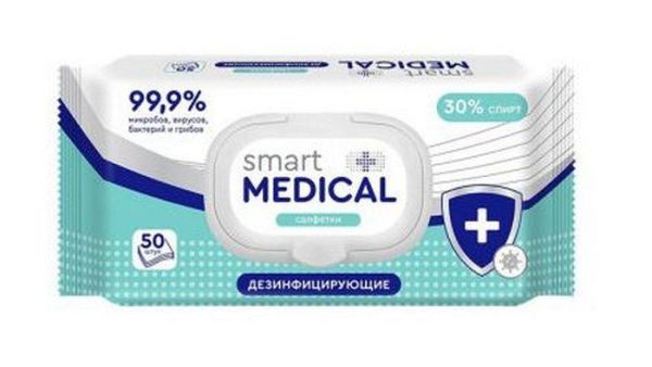 Изображение товара Салфетки влажные Smart Medical дезинфицирующие с пластиковым клапаном 50шт Салфетки влажные Smart Medical дезинфицирующие с пластиковым клапаном 50шт фотография